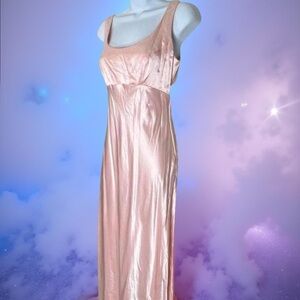 Vintage 90s Prom Dress Satin Lace Up Pink Embellished Gown Fairycore Ethereal